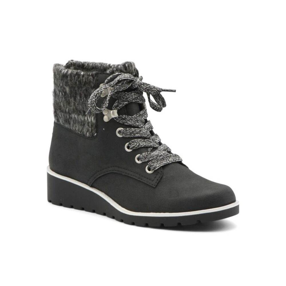 ADRIENNE VITTADINI SPORT Womens Black Chunky Trilogy Round Toe Wedge Booties 7 M